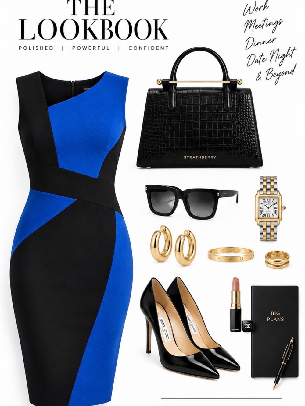 Women’s Blue & Black Colorblock Sheath Pencil Dress Size 6 Medium